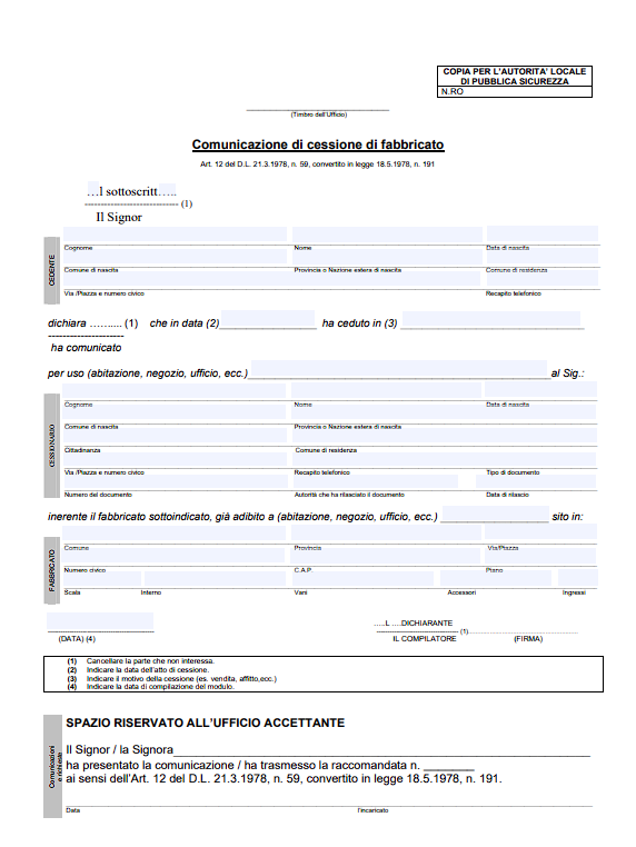Anteprima modello cessione di fabbricato
